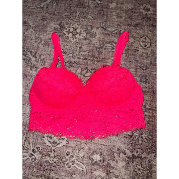 Victoria's Secret PINK Other - Victoria's Secret PINK Lace Bralette‎ Neon Pink Padded Wired Bra Women's Size S